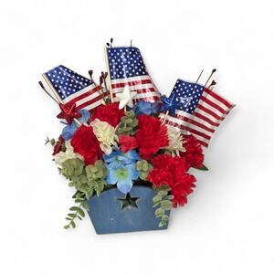 Patriotic Floral Arrangement with American Flag Centerpiece‎